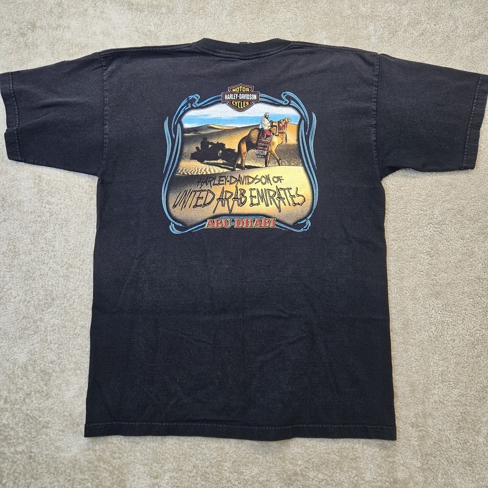 VTG 2004 Harley‎ Davidson Abu Dhabi UAE shirt Mens XL Black Double Sided Y2K